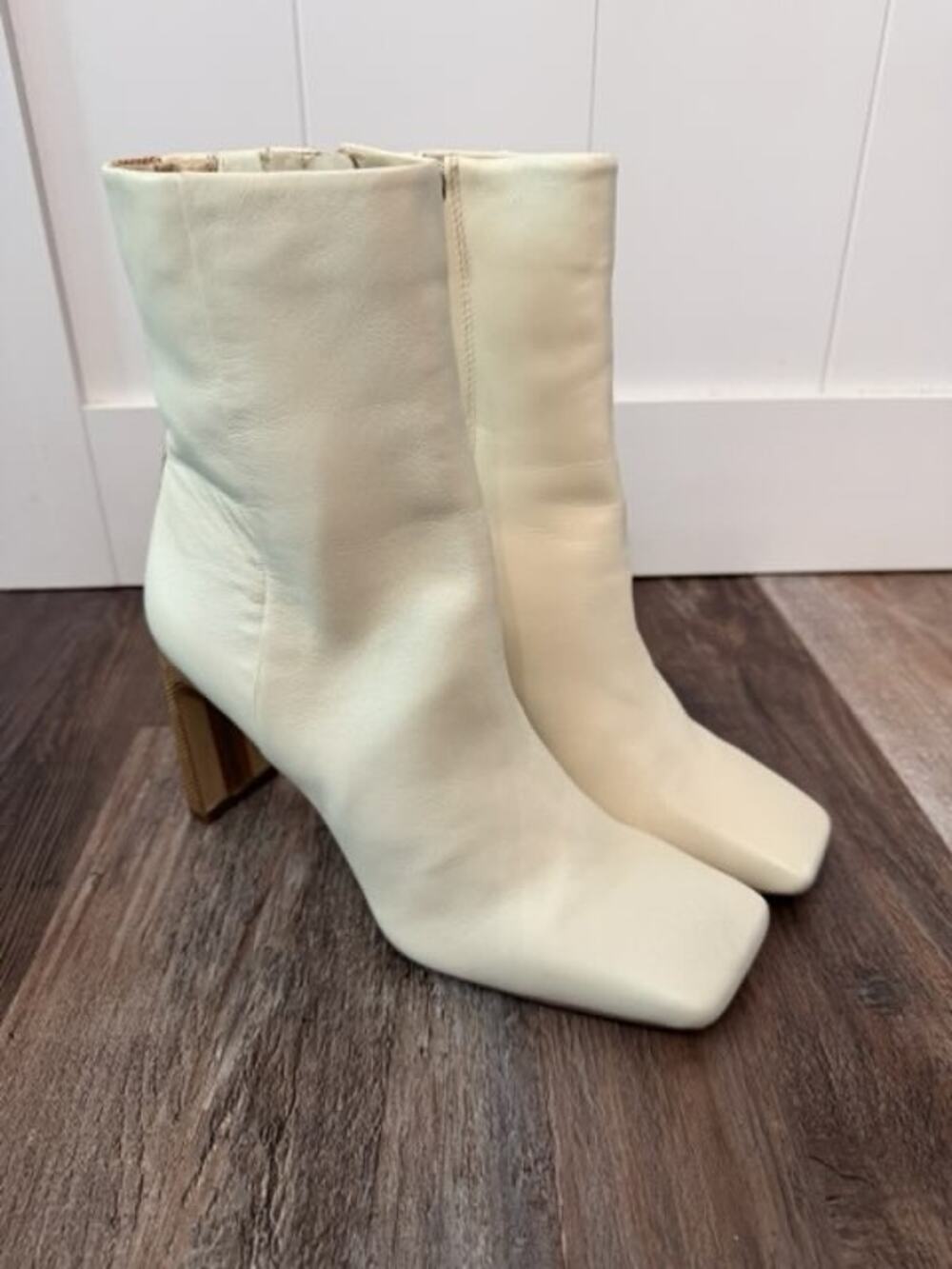 Sam Edelman Womens Anika off-white Square toe Leather Mid-Calf Boots Sz 8.5 EUC